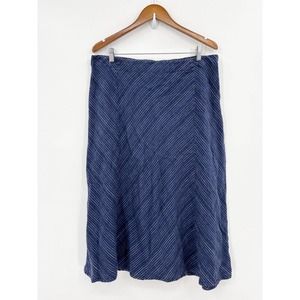 J.Jill Love Linen Skirt Women's XLarge Navy Blue Midi Striped Lagenlook A-Line